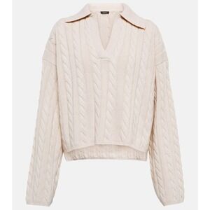 Joseph Polo Neck Sweater Size XS Cream Light Cable Knit Cashmere Blend